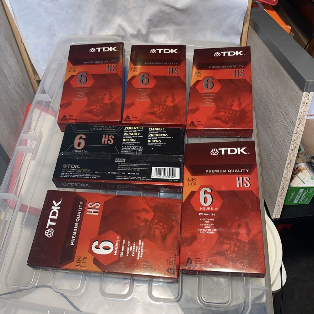 6 TDK VHS Blank Tapes T-120 HS Premium Quality 6 Hours NEW Sealed